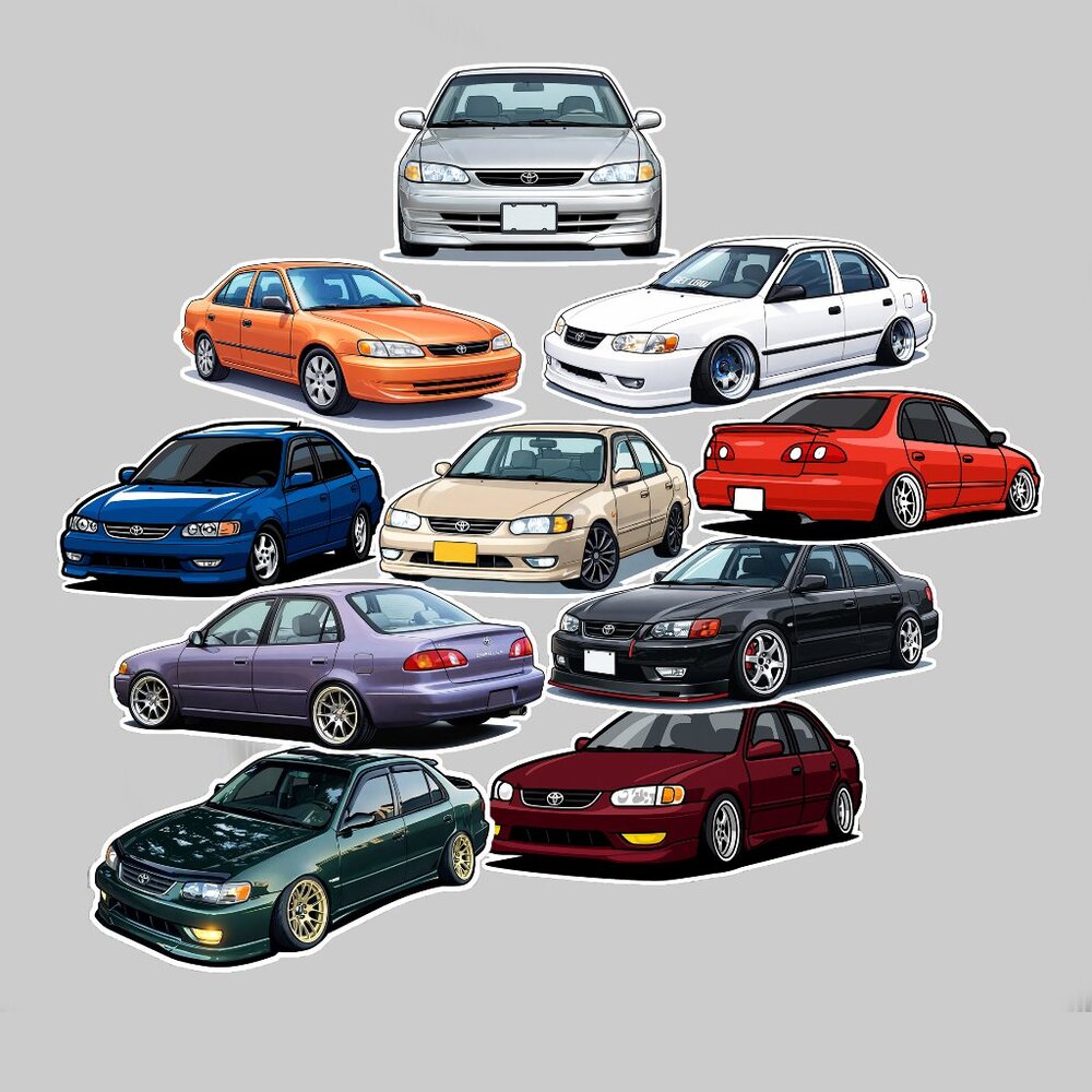 10 pc lot TOYOTA COROLLA 8th generation 1998-2002 Vinyl Stickers